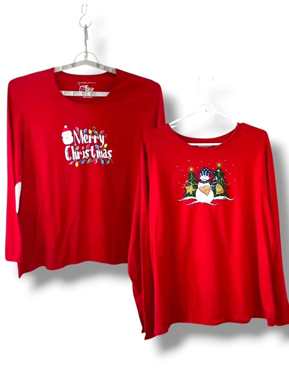 Christmas Tee Shirts Cotton Holiday Long Sleeve  Bundle  Red Women Plus Size 2X